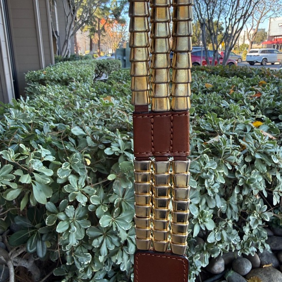 Vintage MCM Brown Gold Tone Leather Made in Italy Woman’s Belt Size 31.5 - Picture 6 of 17